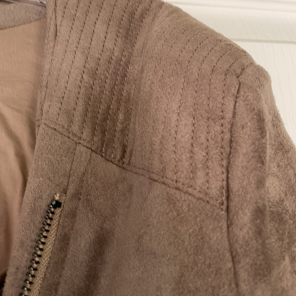 Fate Taupe Fringe Faux Suede Moto Jacket Large - Picture 6 of 11